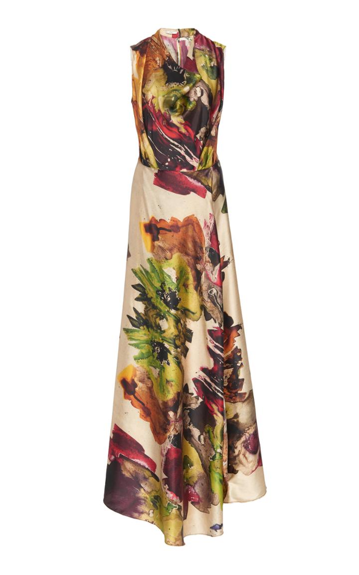 Co Printed Silk Sleeveless Cowl Neck Dress