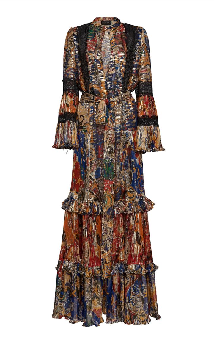 Dundas Ruffled Printed Pliss-silk Maxi Dress Size: 36