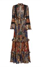 Dundas Ruffled Printed Pliss-silk Maxi Dress Size: 36