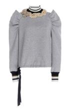 Dice Kayek Pearl Embellished Ruched Shoulder Pull Over