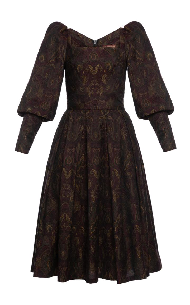 Moda Operandi Lena Hoschek Orient Puff-sleeve Paisley Jacquard Midi Dress