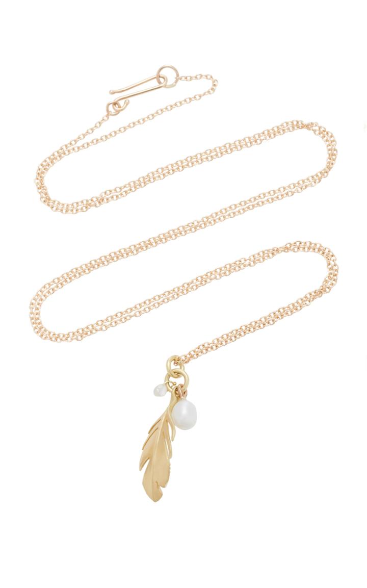 Annette Ferdinandsen Feather 18k Gold And Diamond Pendant Necklace