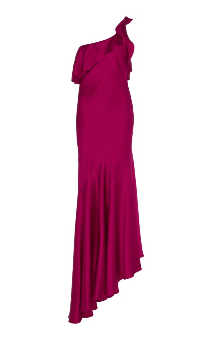 Galvan Flora Satin One Shoulder Dress