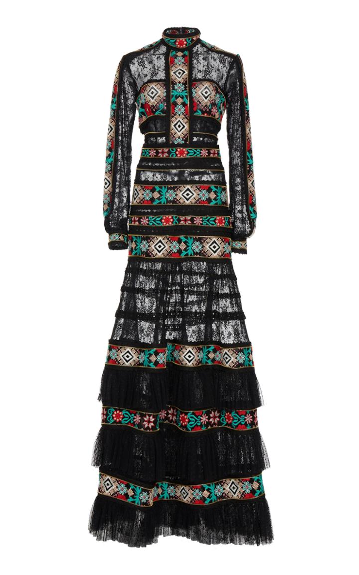 Costarellos Cross Stitch Embroidered Gown