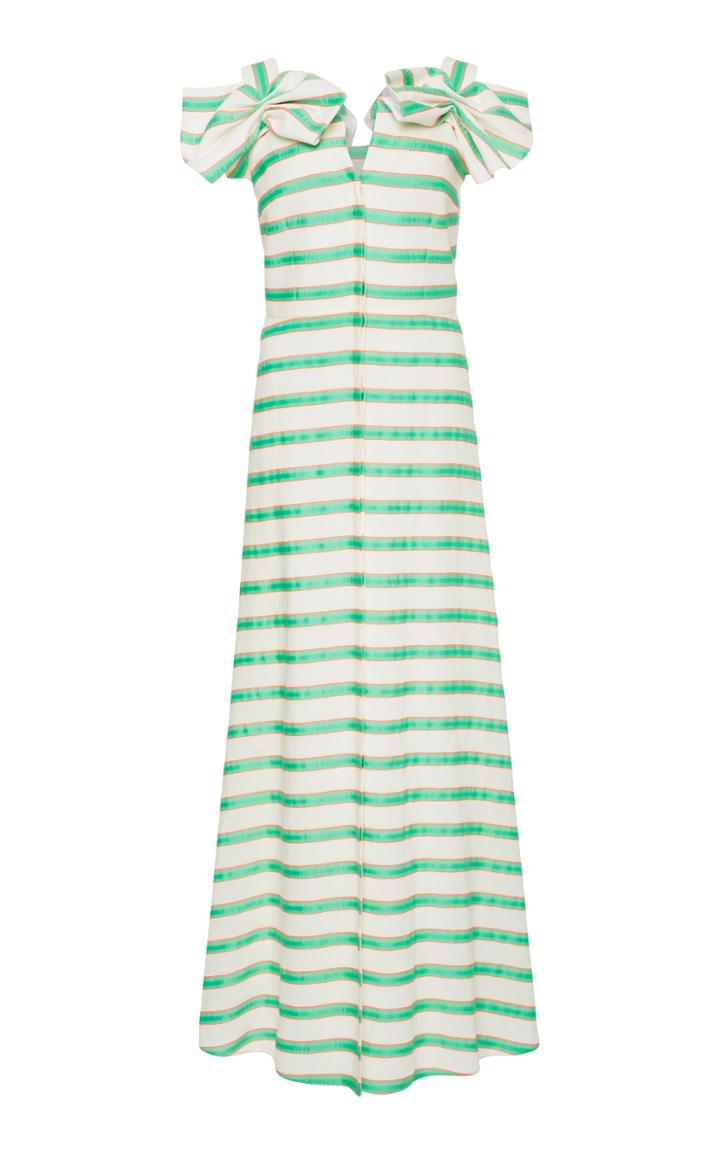 Delpozo Bow-embellished Striped Midi Dress