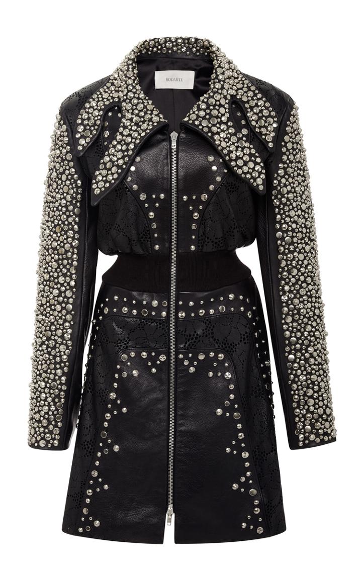 Rodarte Black Lasercut And Studded Leather Jacket