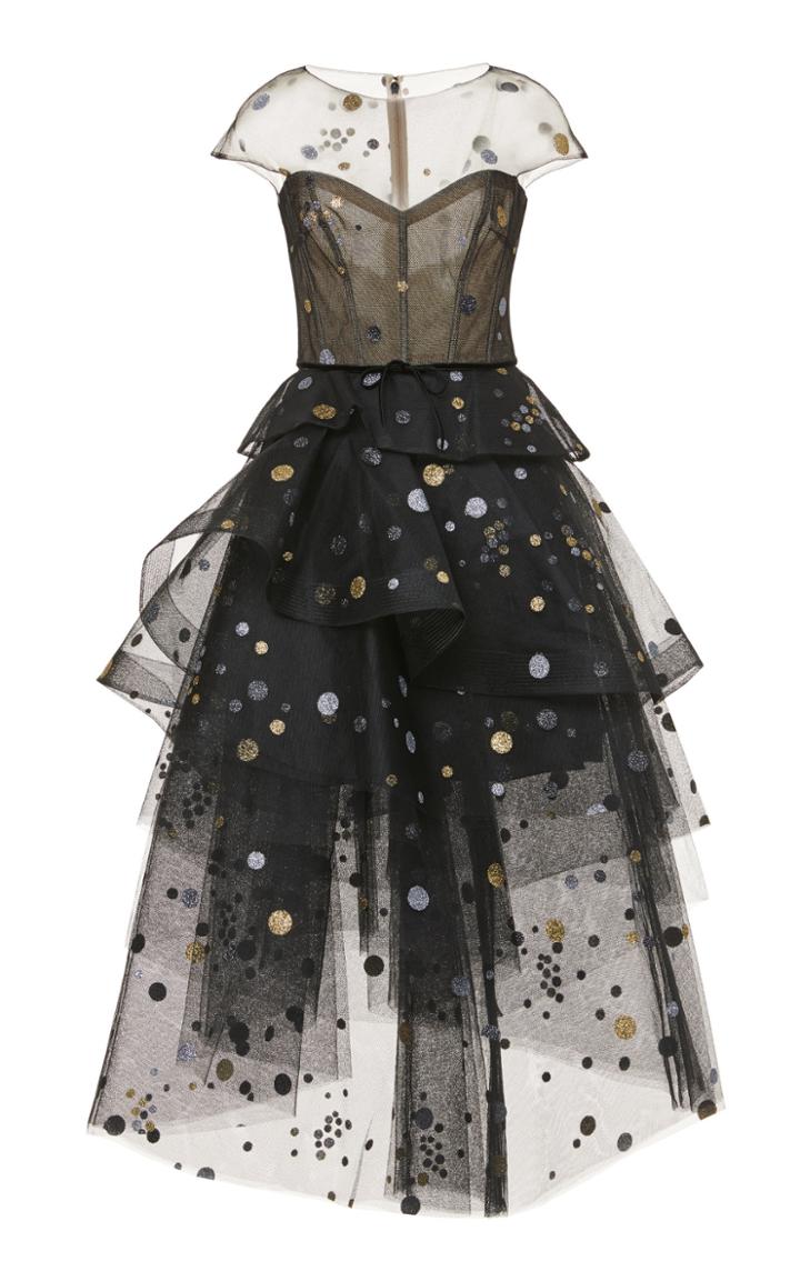 Monique Lhuillier Cosmic Glitter Cocktail Dress