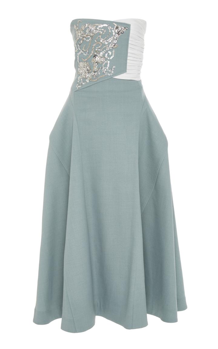 Adeam Embroidered Strapless Panel Gown