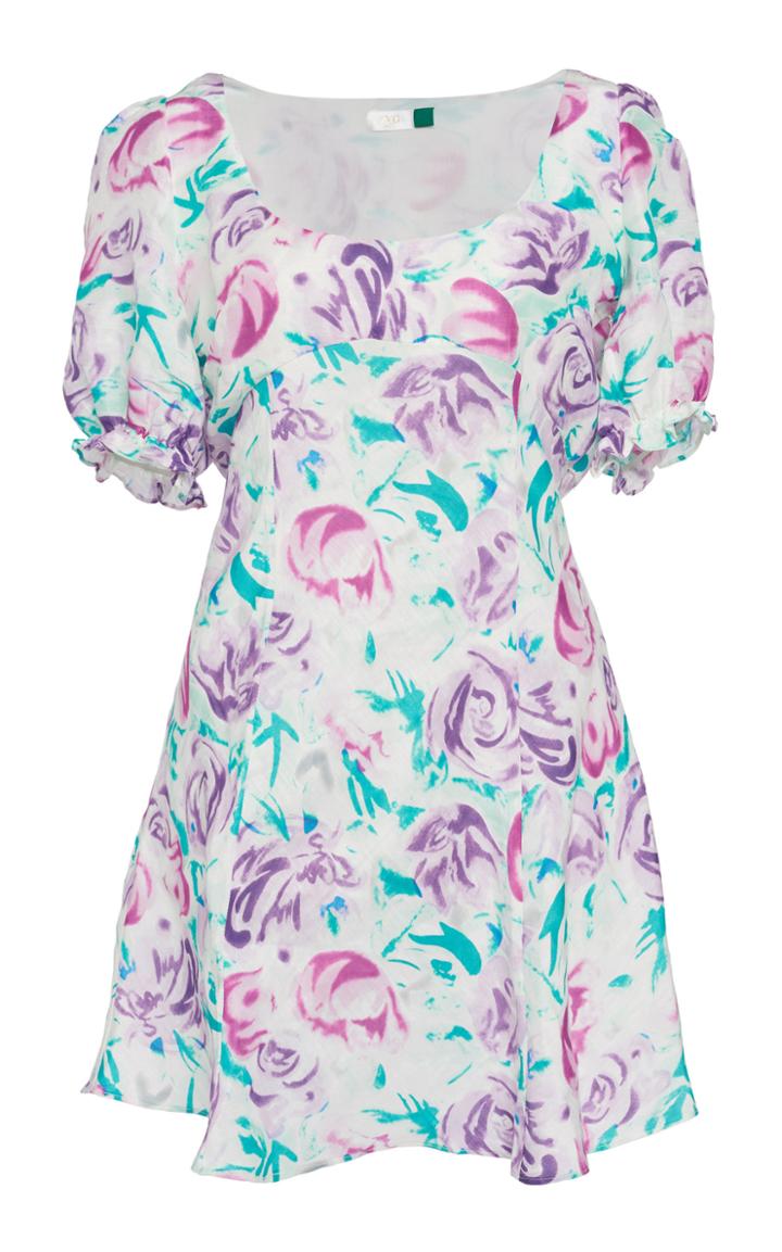 Rixo Morgan Linen Puff Sleeve Mini Dress