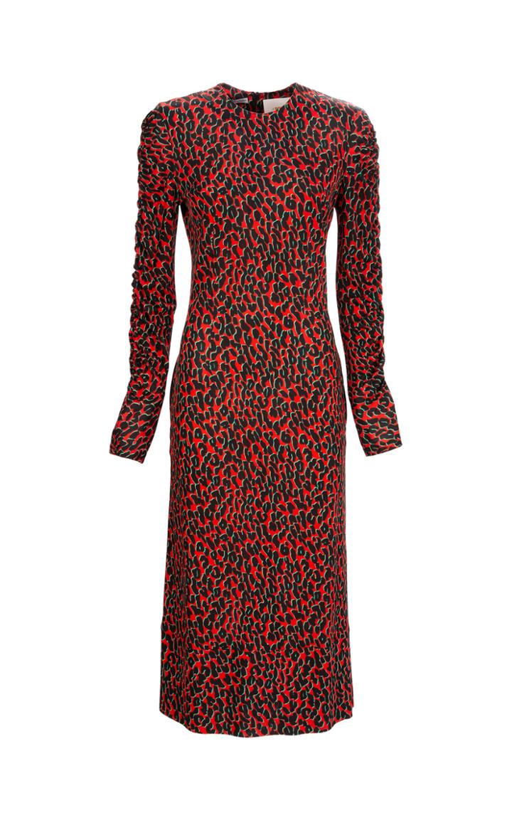 La Doublej Tinder Ruched-sleeve Tailored Leopard Midi Dress