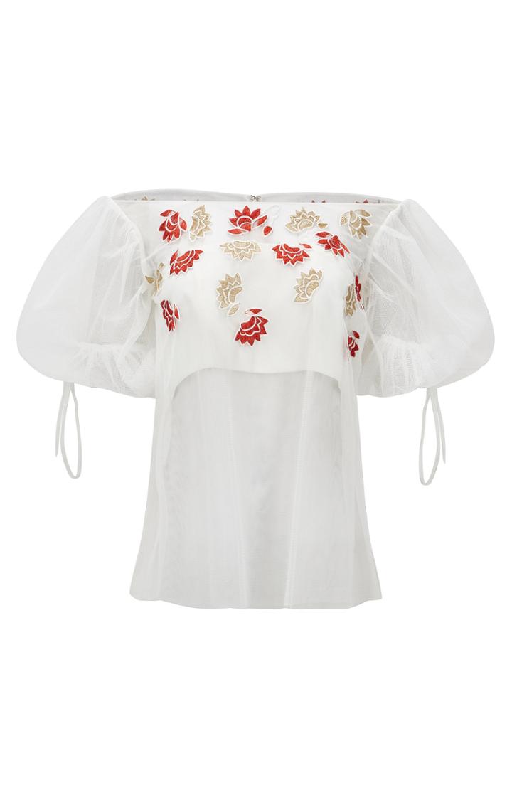 Razan Alazzouni Embroidered Sheer Tulle Top