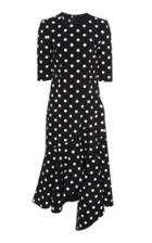 Oscar De La Renta Asymmetric Ruffle Polka Dot Wool-blend Midi Dress