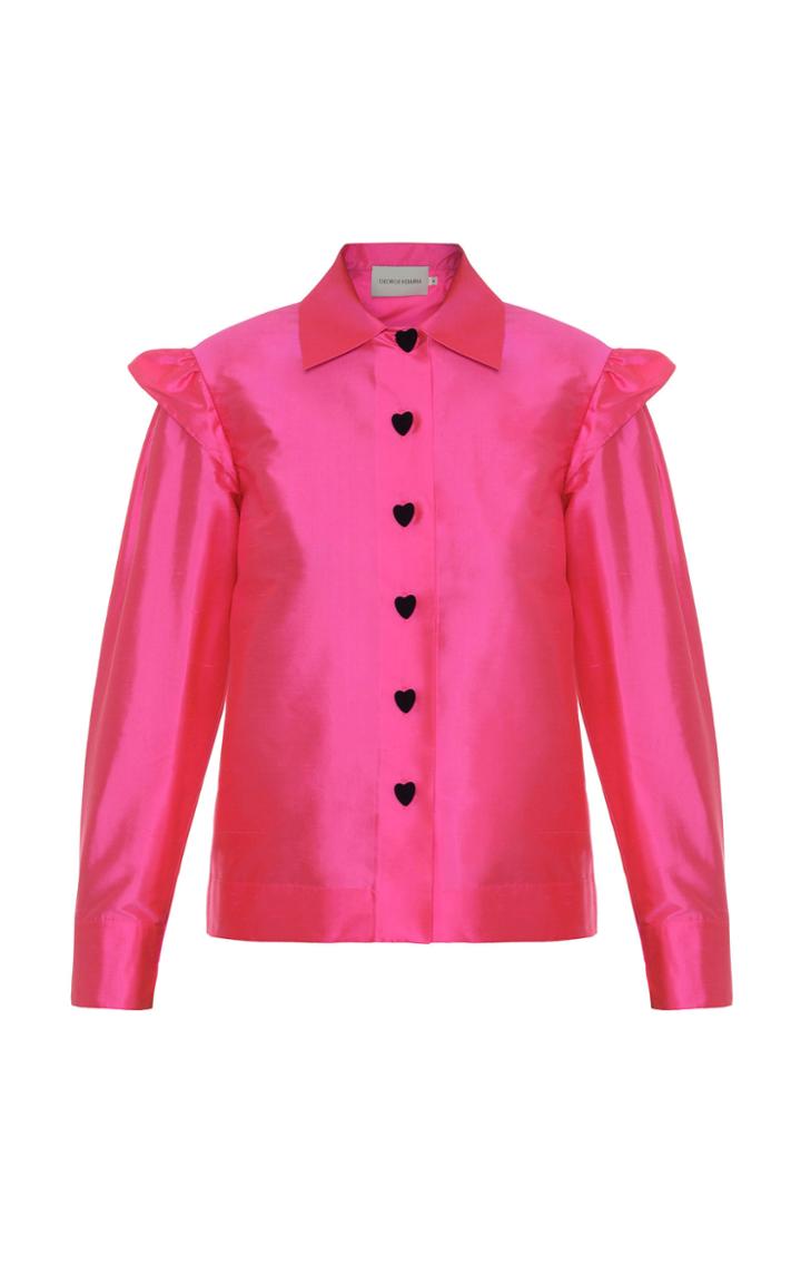 George Keburia Ruffled Shoulders Silk Shirt