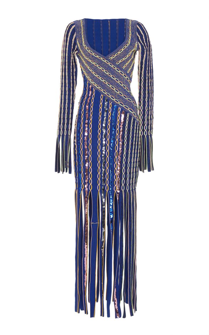 Peter Pilotto Fringe Jacquard Knit V-dress