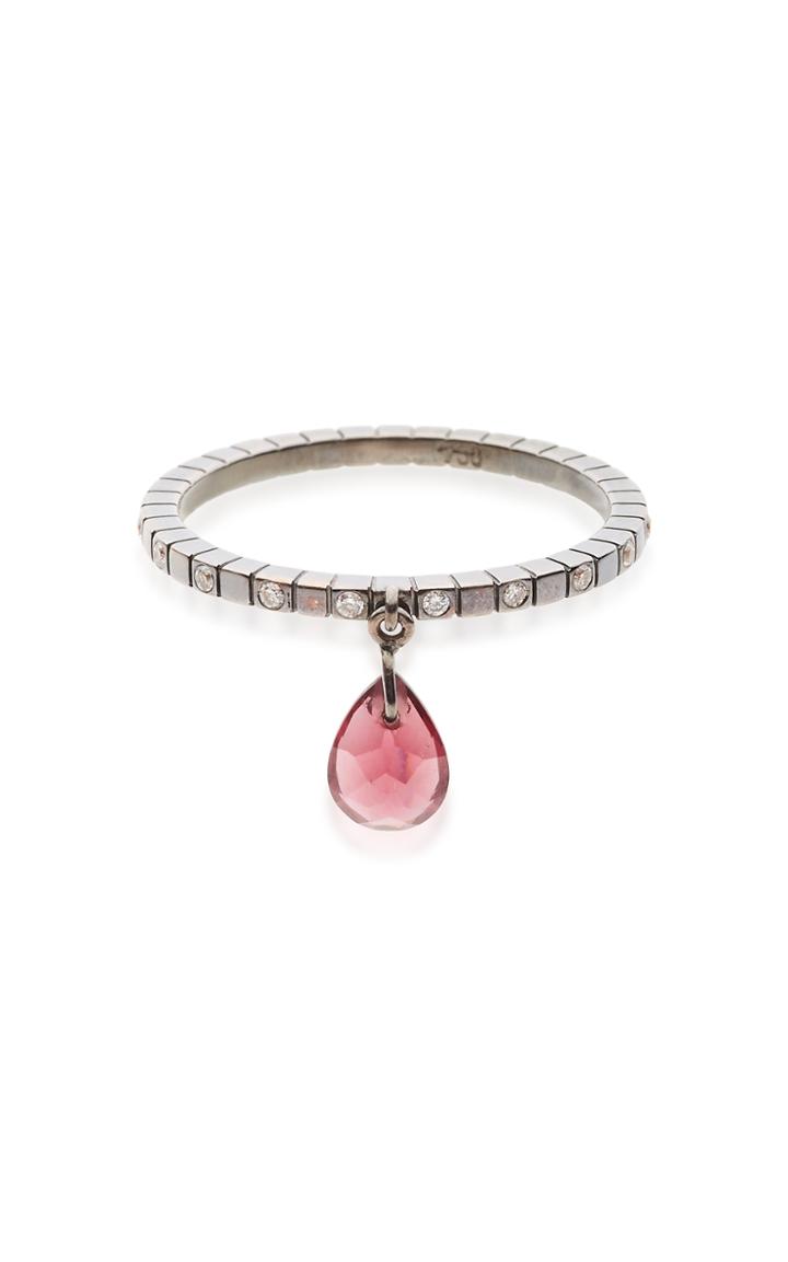 Diane Kordas Single Diamond Band Ring With Garnet Drop