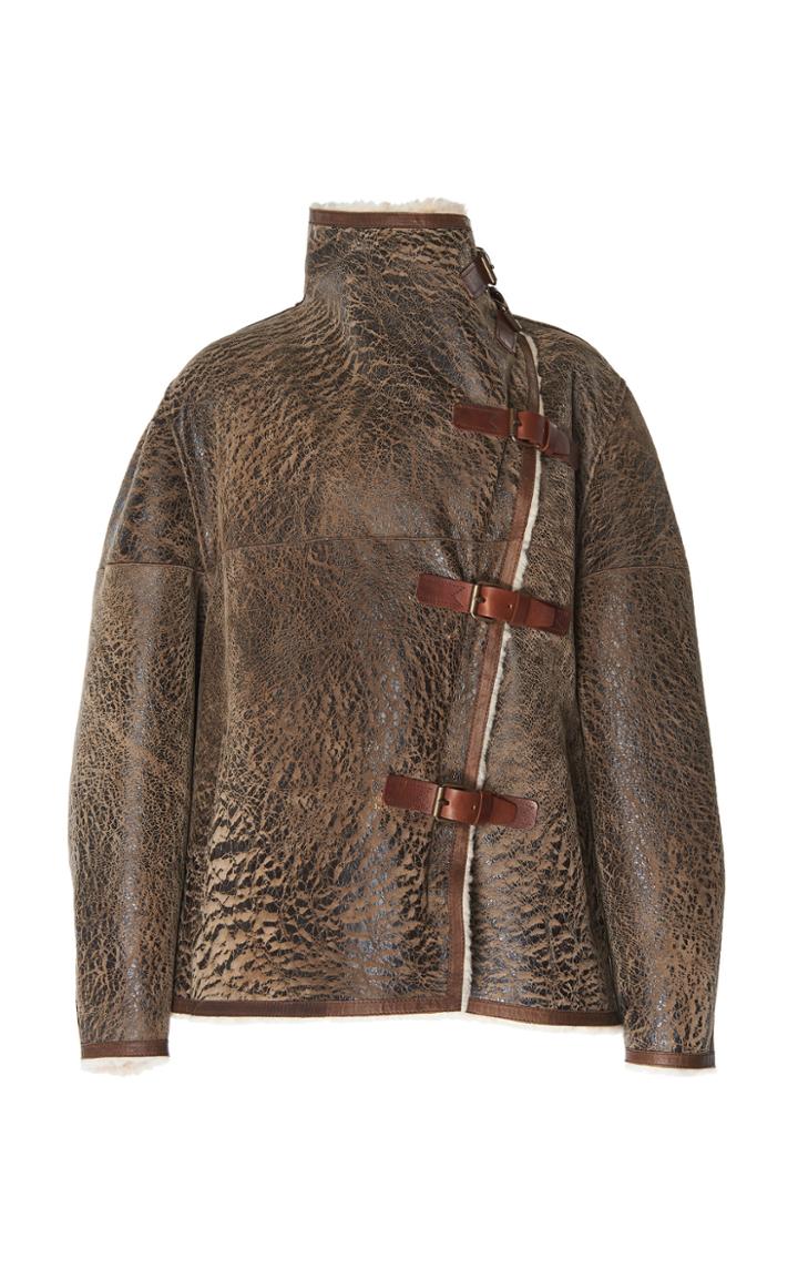 Isabel Marant Abelina Oversized Leather Shearling Jacket