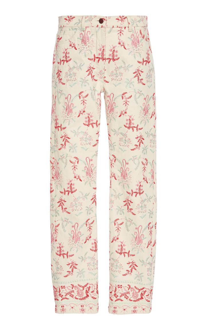Giambattista Valli Floral-embroidered Cotton-blend Crepe Skinny Pants