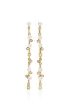 Nancy Newberg Yellow Gold Long Stick Earrings With Pearls And Diamonds
