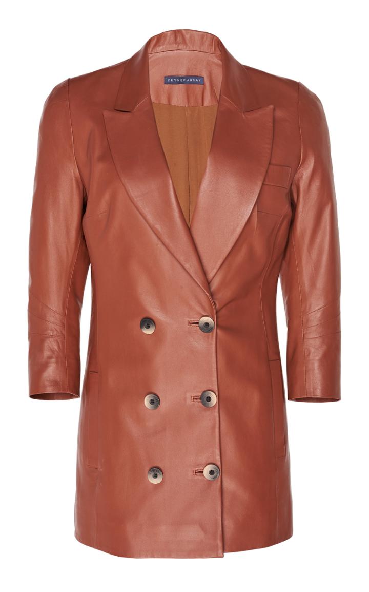 Zeynep Aray Double Breasted Leather Blazer