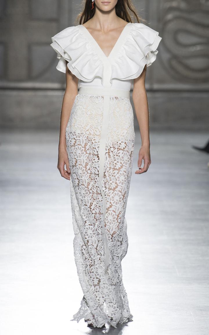 Fausto Puglisi Flutter Sleeve Long Lace Gown