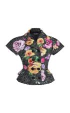 Dolce & Gabbana Short Sleeve Double-breasted Floral Print Tweed Jacket