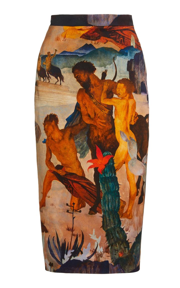 Moda Operandi Unttld Eon Printed Cotton-blend Midi Pencil Skirt
