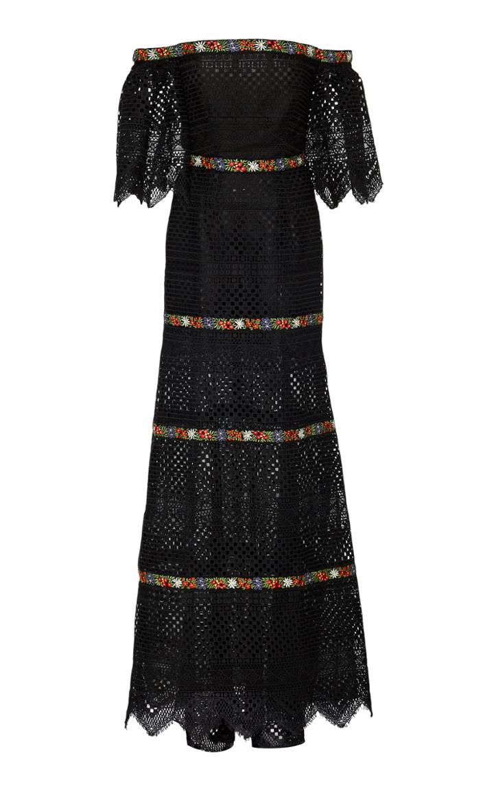 Carolina Herrera Guipure Lace Gown With Embroidered Ribbon Inserts