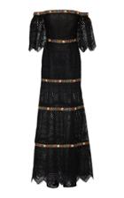 Carolina Herrera Guipure Lace Gown With Embroidered Ribbon Inserts