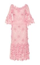 Costarellos Ruffled Blossom Lace Midi Dress