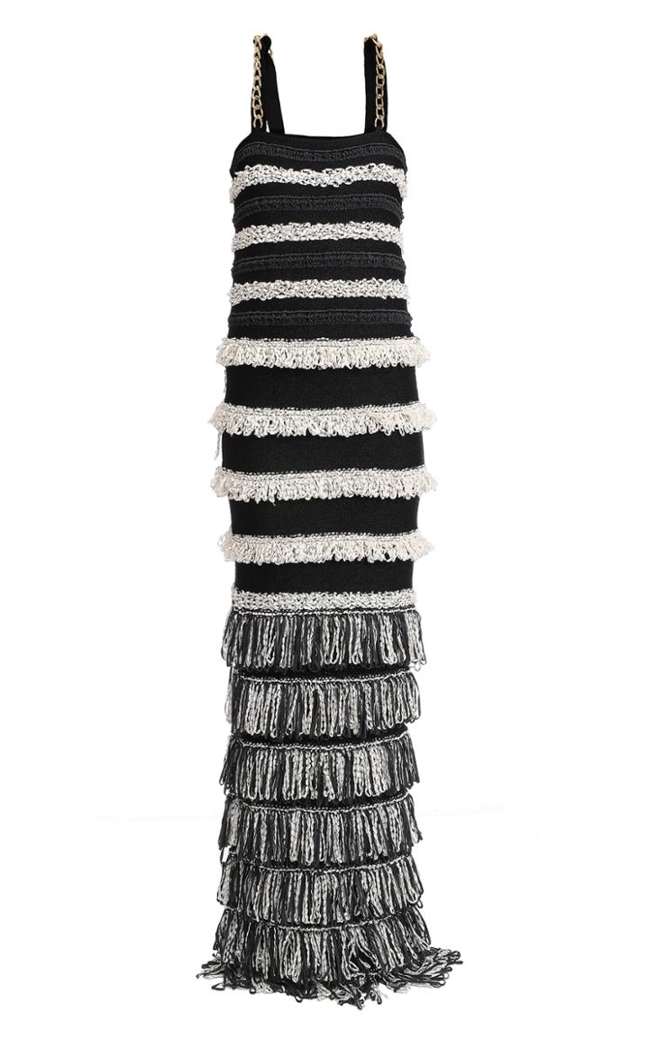 Balmain Fringed Tiered Chainlink Dress