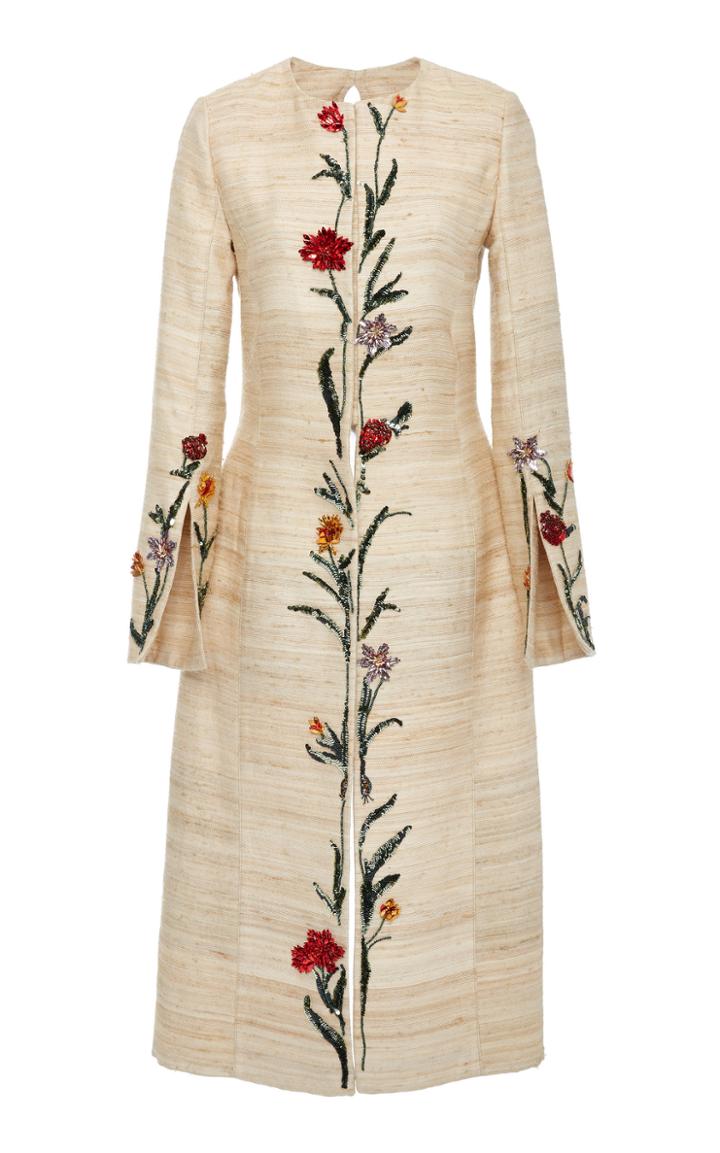 Oscar De La Renta Bow-back Embroidered Silk-blend Coat