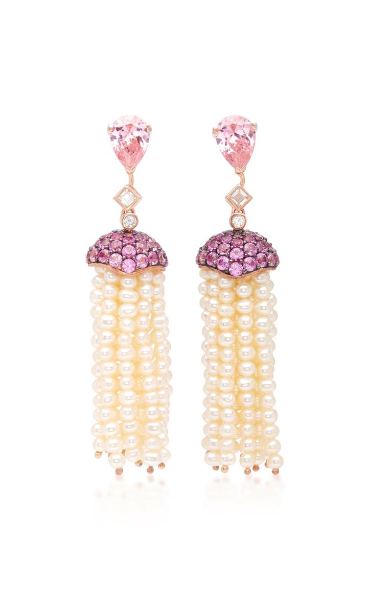 Anabela Chan Rose Sapphire Convertible Pearl Tassel Earring