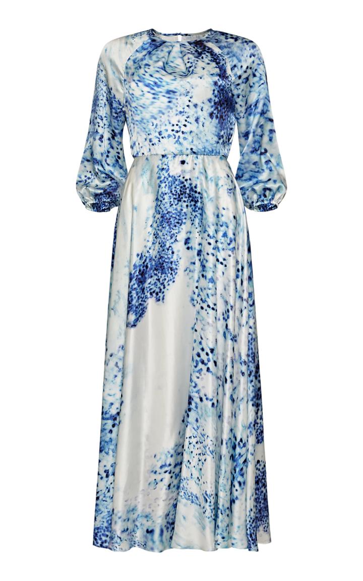 Moda Operandi Lilli Jahilo Madlen Porcelain Maxi Silk Dress With Bishop Sleeves Size