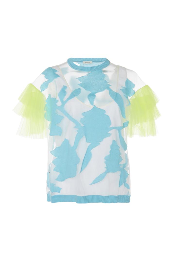 Delpozo Tulle Sleeve Knit Top