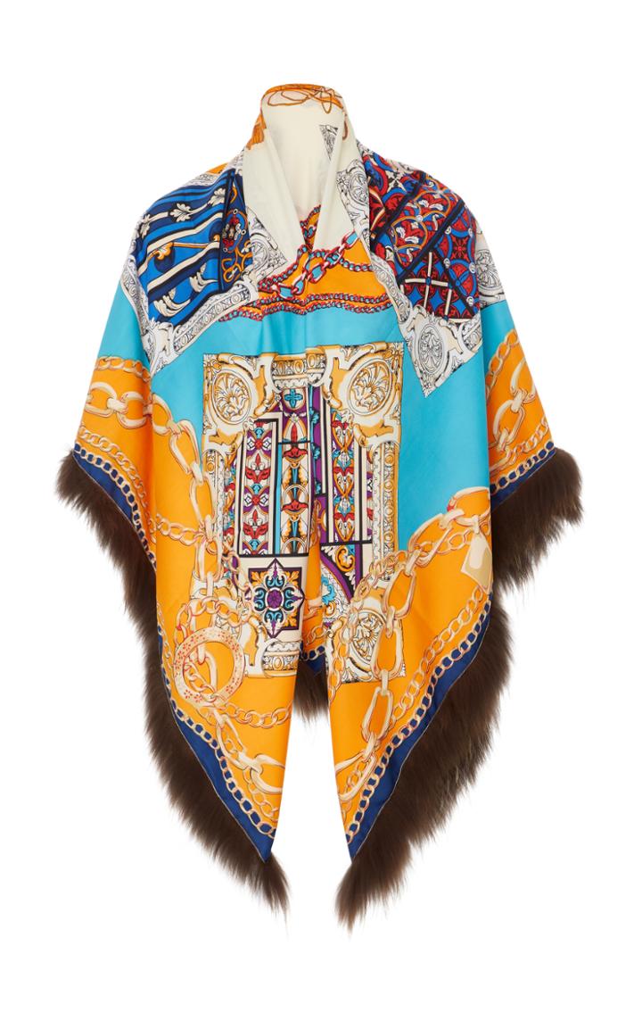 Caban Romantic Orange Printed Fur Scarf