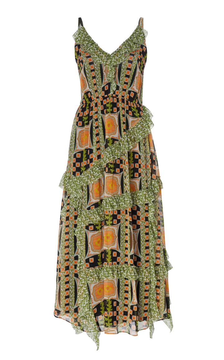 Moda Operandi Temperley London Etoile Silk Ruffled Printed Midi Dress Size: 6
