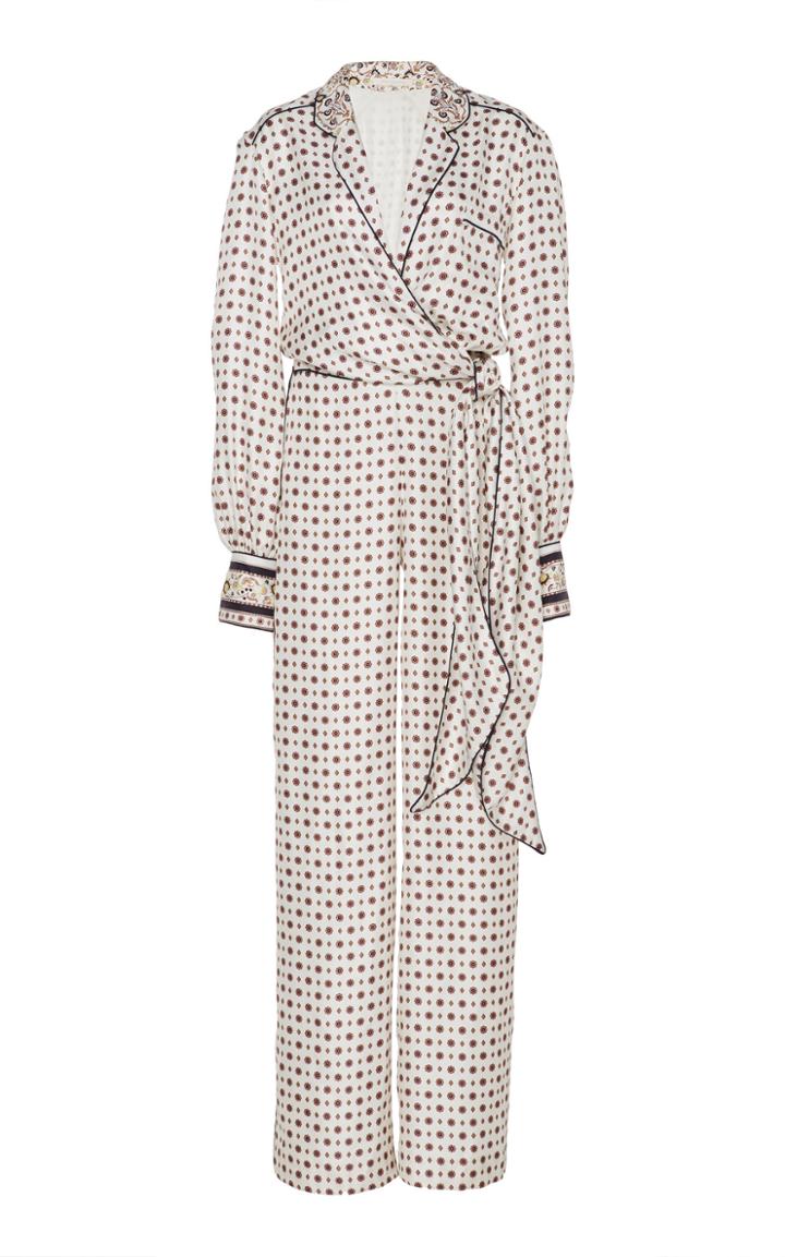 Jonathan Simkhai Scarf Print Satin Tie Jumpsuit