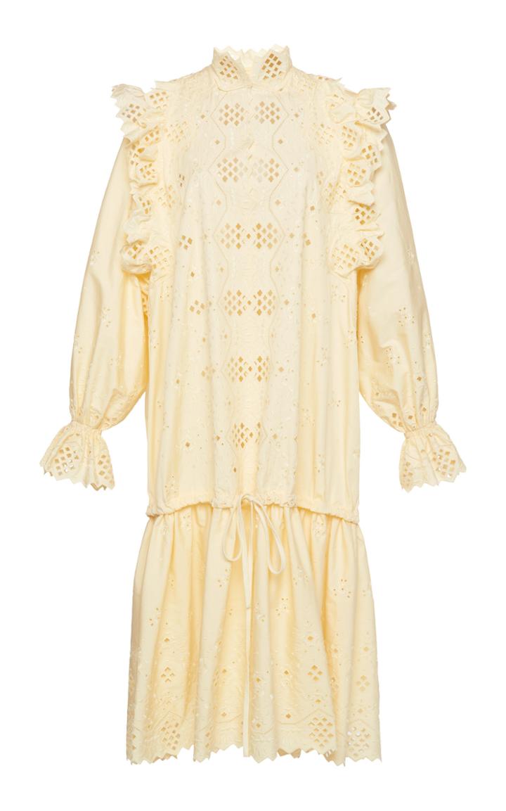 Alberta Ferretti Long Sleeve Eyelet Cotton Blend Mini Dress