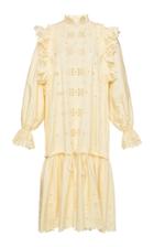 Alberta Ferretti Long Sleeve Eyelet Cotton Blend Mini Dress