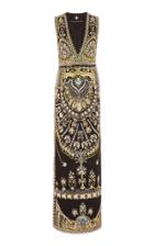 Cucculelli Shaheen Palm Metallic Embroidered Gown