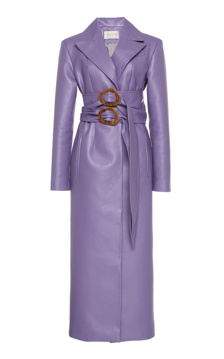 Matriel Faux Leather Coat With Detachable Belt