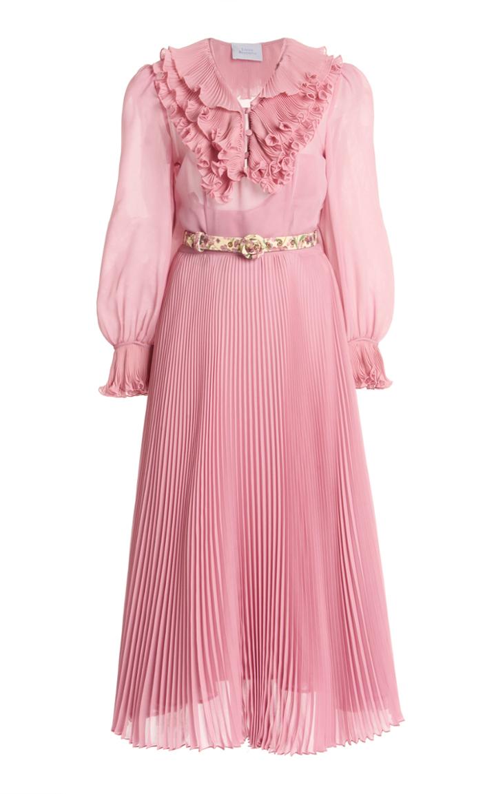 Moda Operandi Luisa Beccaria Belted Ruffle-trimmed Chiffon Dress