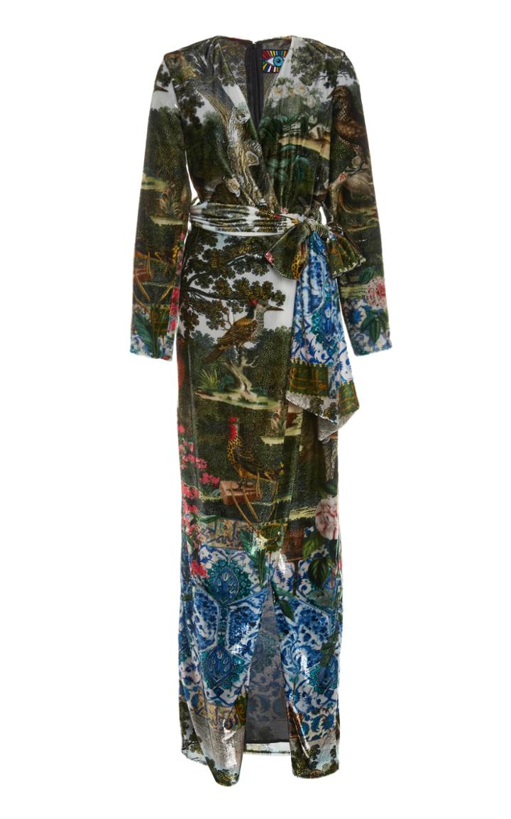 Moda Operandi Libertine Ottoman And Pirate Bird Printed Velvet Midi Dress
