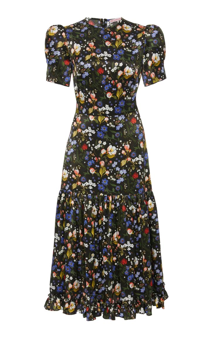 The Vampire's Wife The Hummingbird Floral-print Silk-satin Midi Dress