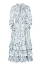 Luisa Beccaria Butterfly Tiered Cotton Blend Midi Dress