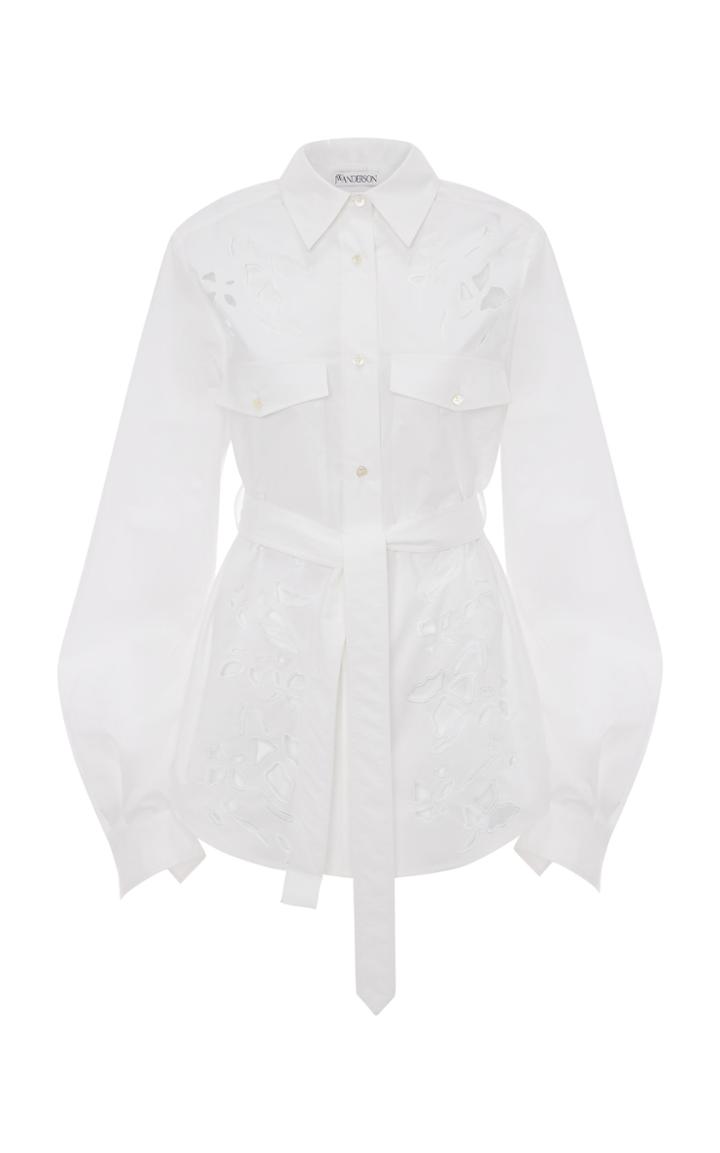 Moda Operandi Jw Anderson Belted Cutout Cotton Poplin Shirt