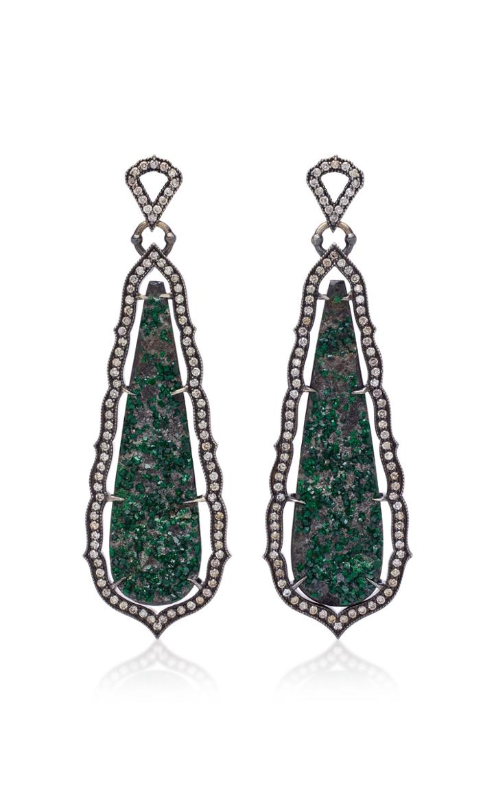 Sara Weinstock Taj 18k Oxidized Gold Uvarovite And Diamond Earrings