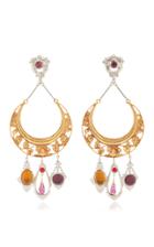 Rodarte Gold Crescent Earrings With Amber Amethyst And Ruby Glass Cabochons