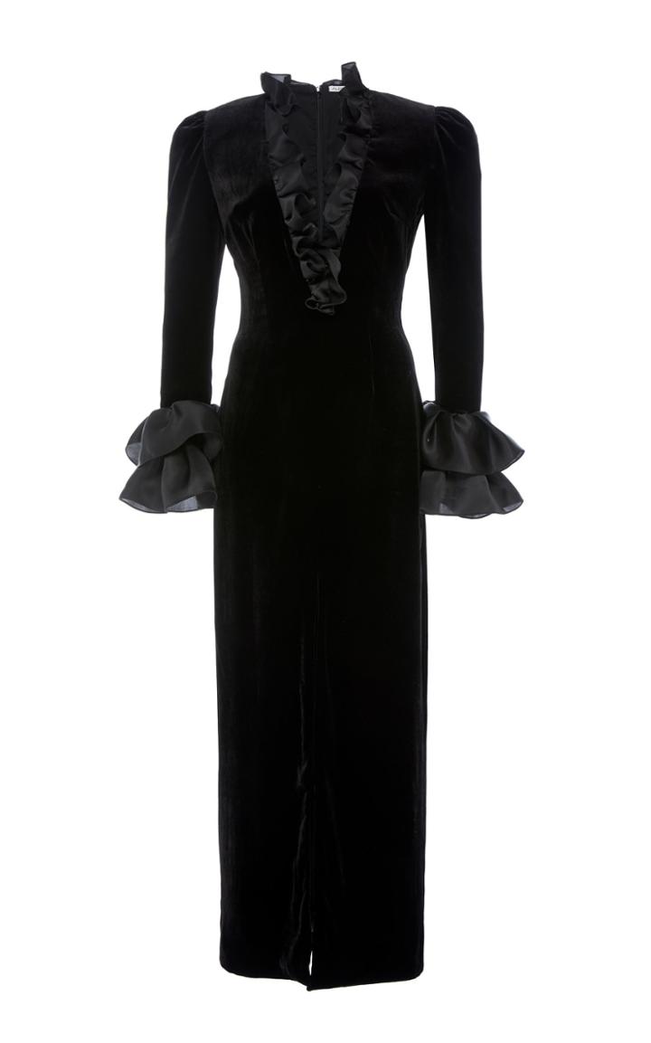 Alessandra Rich Ruffled Long Sleeve Velvet Dress