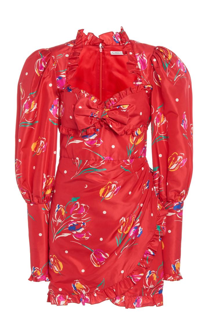Moda Operandi Alessandra Rich Floral Silk Mini Dress With Puff Sleeves